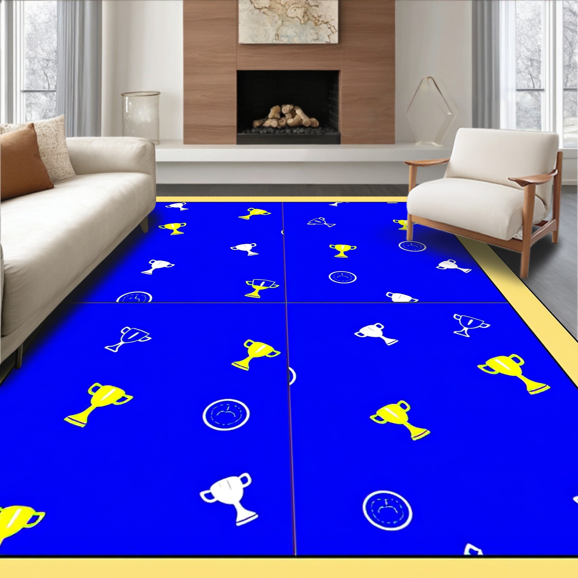 Blue Golden Trophy Time Scattered Rug