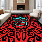 Fiery Red Cyan Skull Swirls Rug
