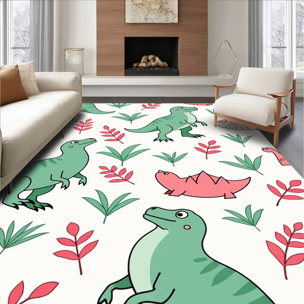 Pastel Dinosaur Jungle Playful Theme Rug