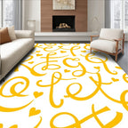 Yellow Script Hearts Whimsical Alphabet Rug