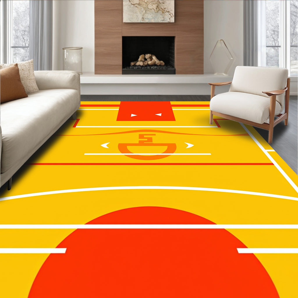 Retro Orange Geometric Basketball Court Rug