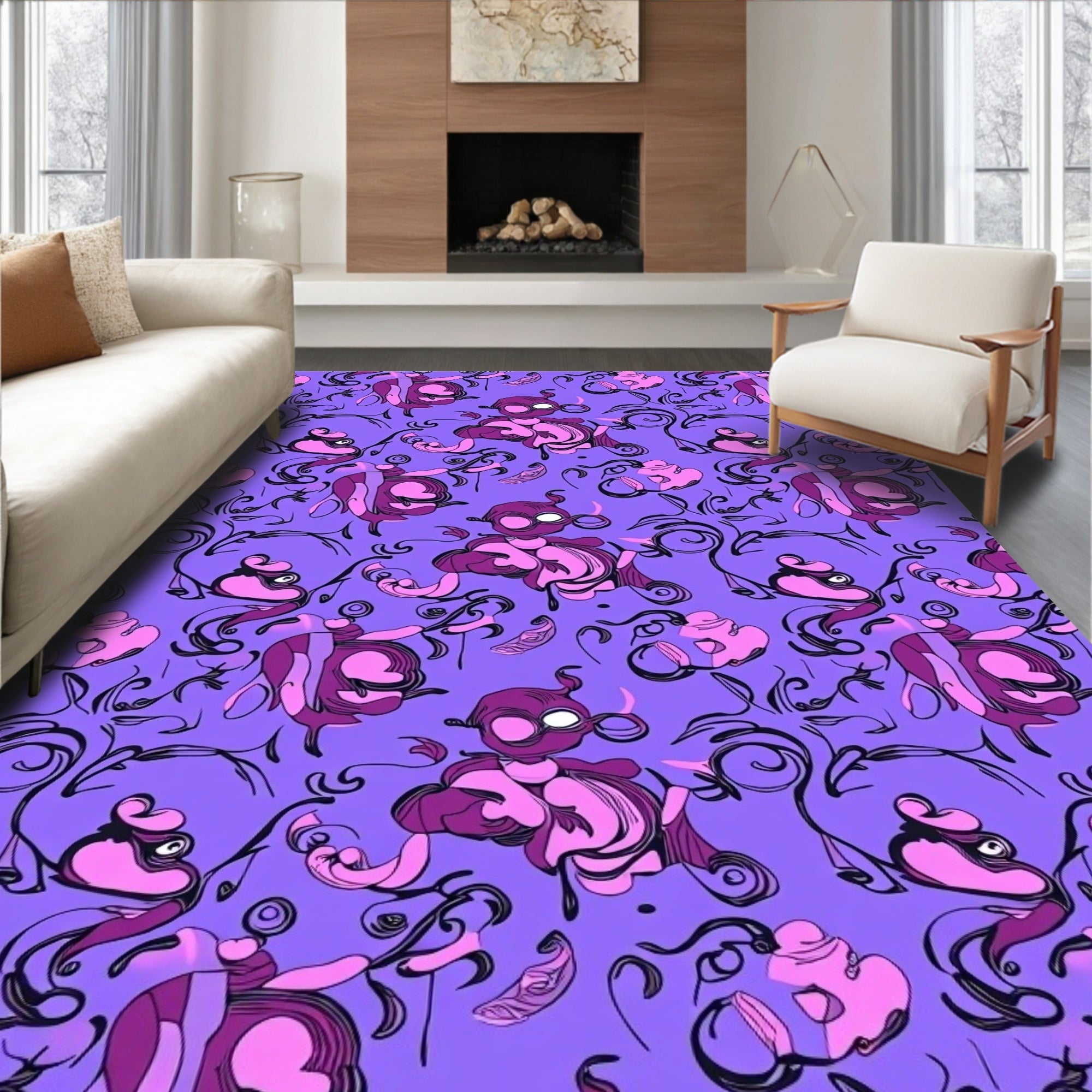 Whimsical Purple Pink Creature Swirls Rug