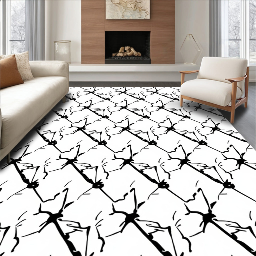 Abstract Black White Jagged Lines Rug