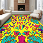 Tropical Parrot Botanical Lettering Yellow Rug