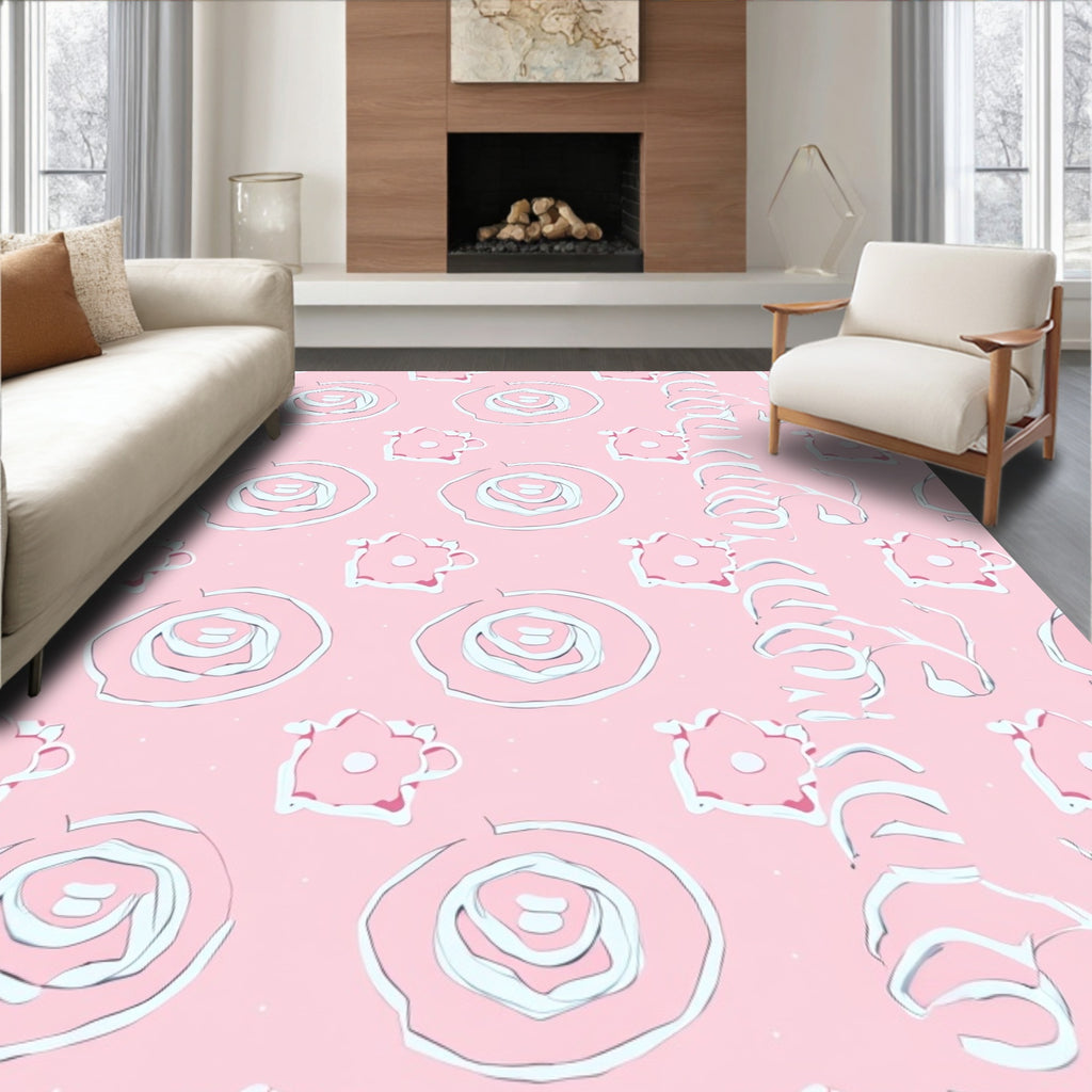 Soft Pink Abstract Floral Swirls Rug