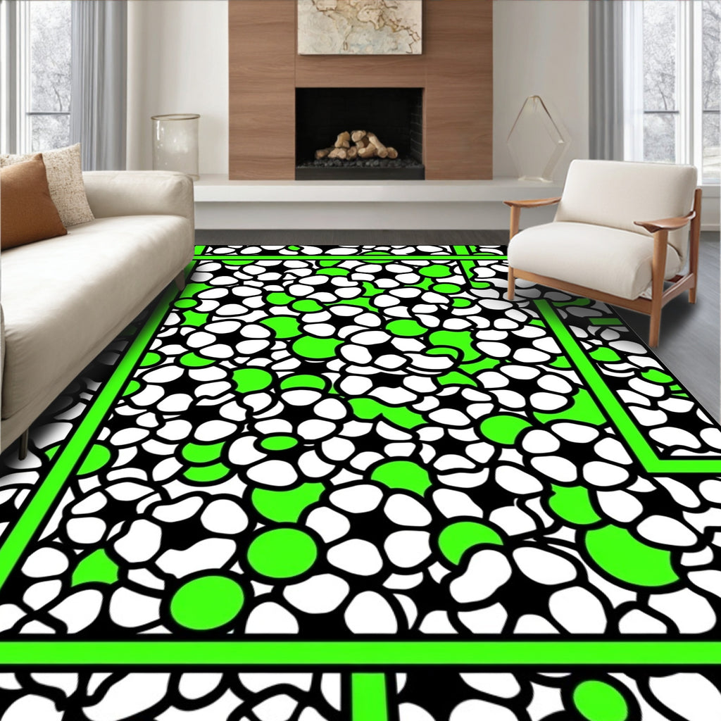 Bright Green Geometric Floral Arrangement Rug