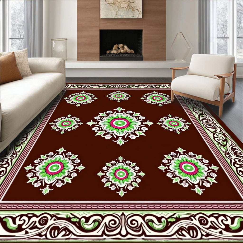 Rich Crimson Bloom Border With Accents Rug
