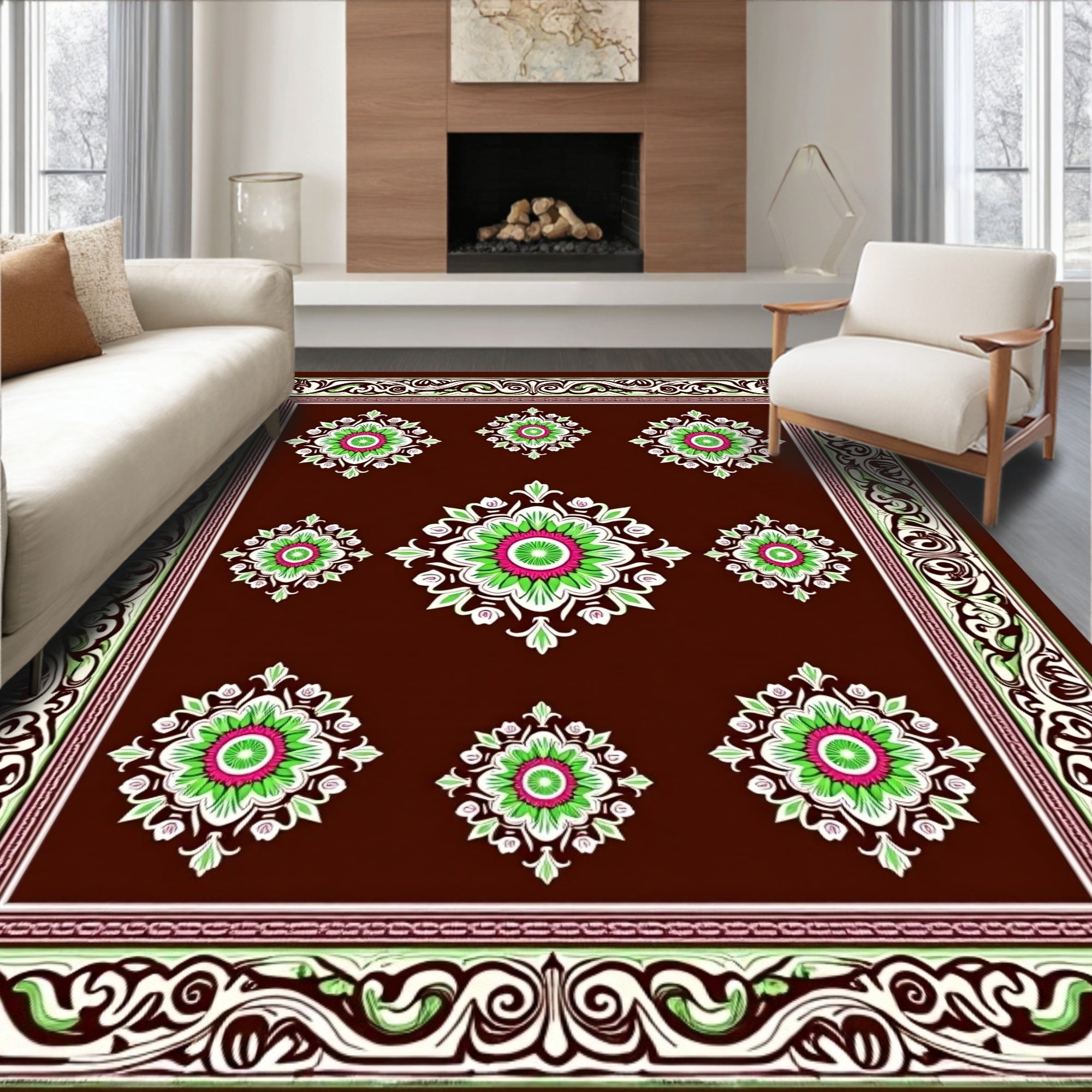 Rich Crimson Bloom Border With Accents Rug