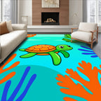 Cute Green Turtle Coral Reef Rug