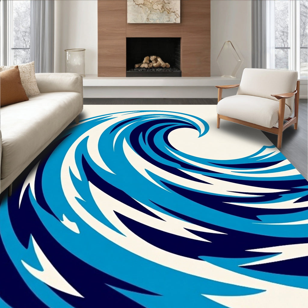 Deep Blue Abstract Ocean Wave Rug