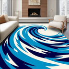 Deep Blue Abstract Ocean Wave Rug