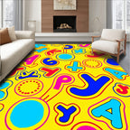 Playful Yellow Alphabet Circle Burst Rug
