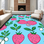 Pink Strawberry Garden On Blue Rug