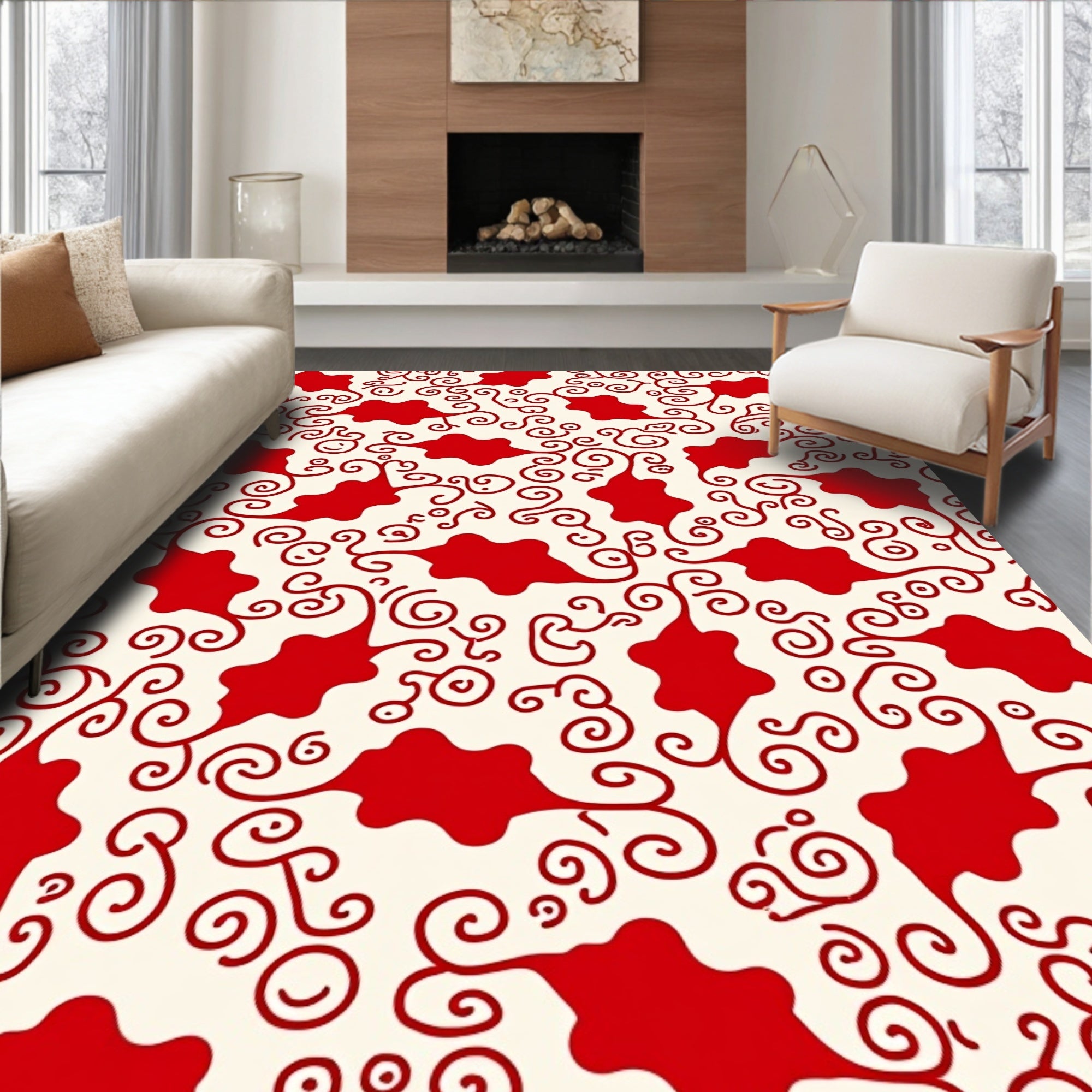 Crimson Swirl Red Organic Flourish Rug