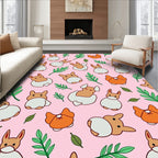 Whimsical Corgi Carrot Spring Garden Rug