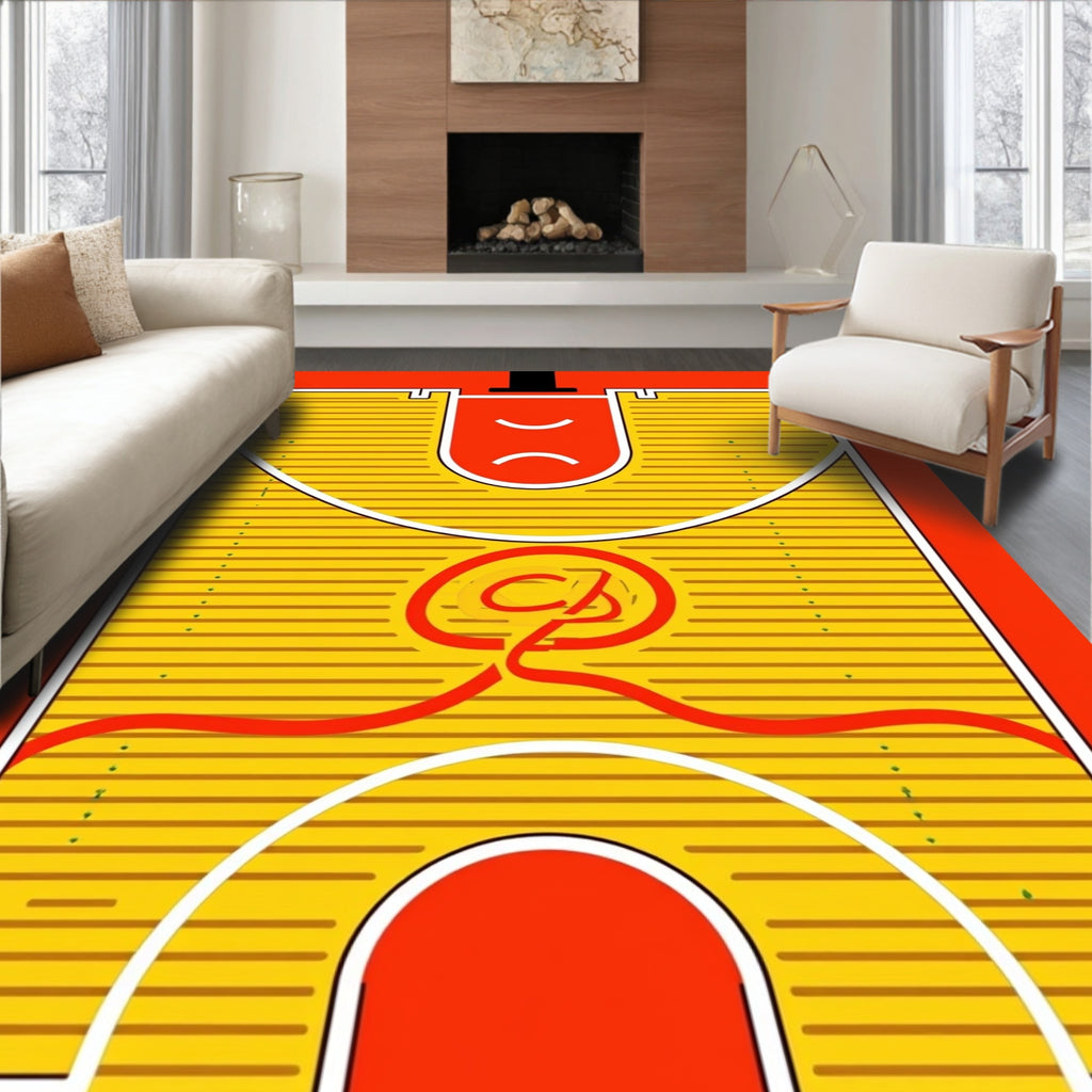 Bold Yellow Red Abstract Court Rug