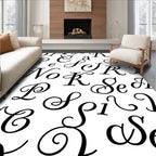 Vintage Black Calligraphy Alphabet Collage Rug