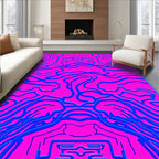 Bright Pink Blue Wavy Abstract Lines Rug