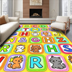 Playful Alphabet Animals Colorful Squares Rug