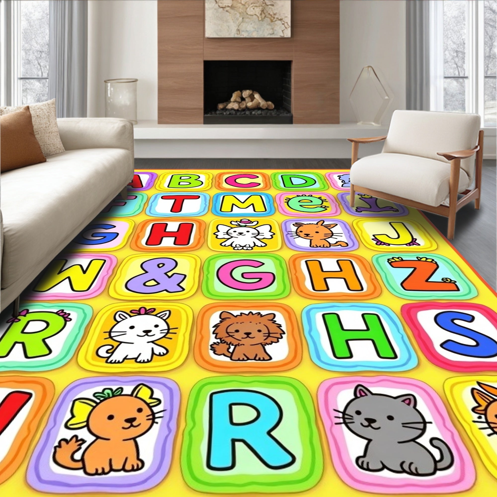 Playful Alphabet Animals Colorful Squares Rug
