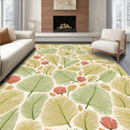 Coral Pink Green Palm Leaf Collage Rug