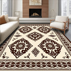 Dark Brown and Cream Medallion Border Rug