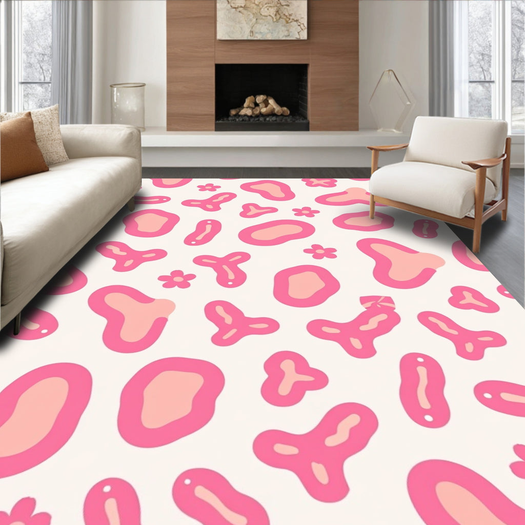 Chic Pink Cow Abstract Floral Rug