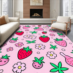 Cute Pink Strawberry Floral Scatter Rug
