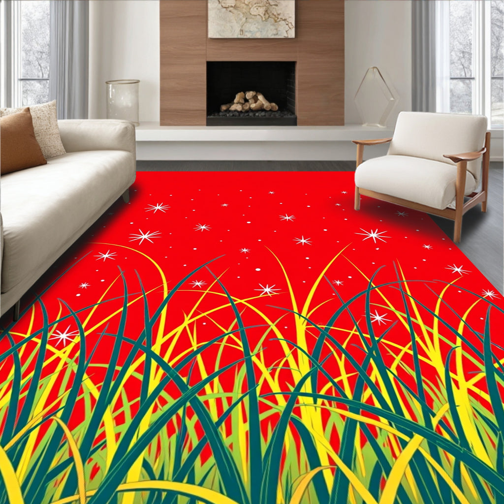 Crimson Field Starry Night Grass Rug