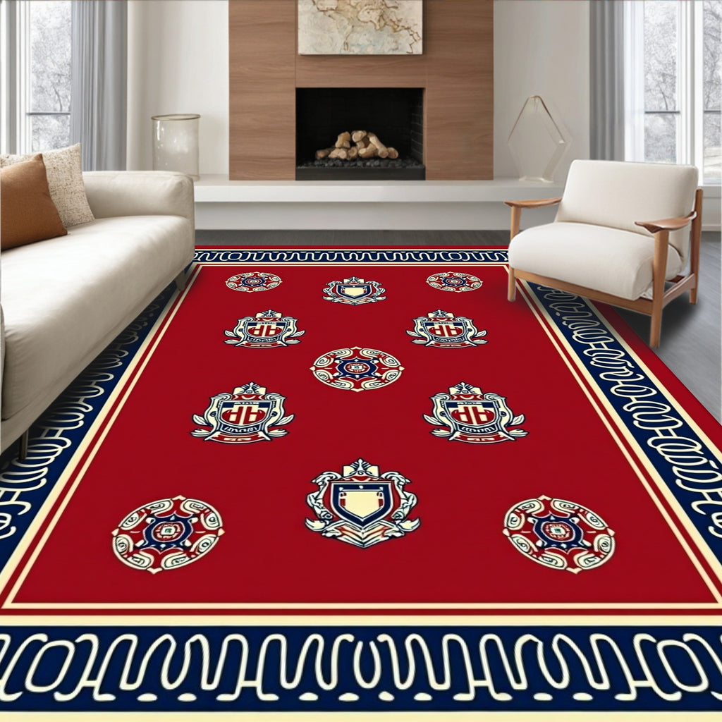 Crimson Red Crest Medallion Border Rug