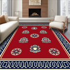Crimson Red Crest Medallion Border Rug