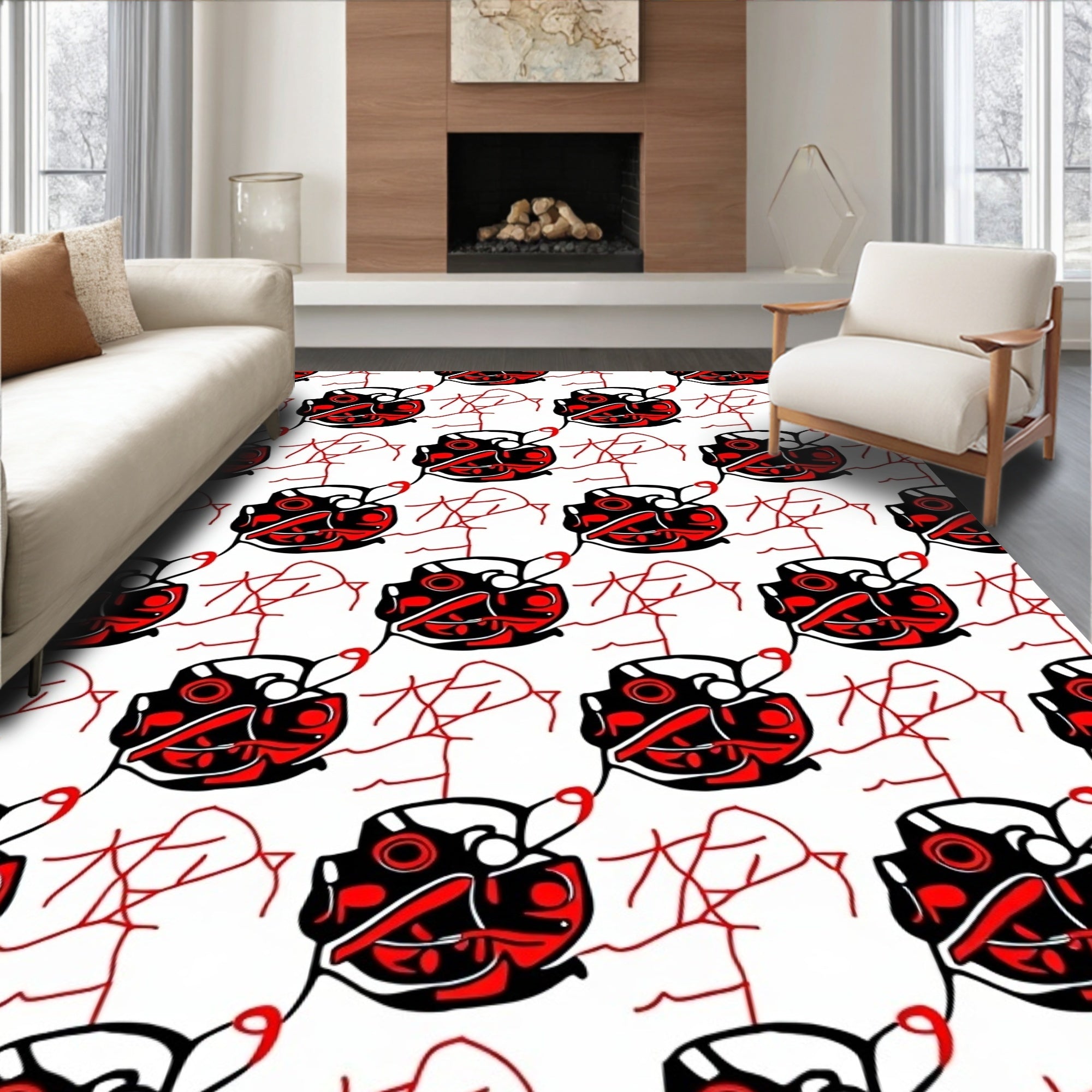 Red Black Tribal Totem Rug