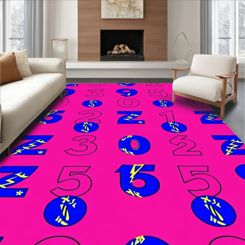 Bold Blue Numbers Pink Background Rug