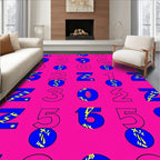 Bold Blue Numbers Pink Background Rug