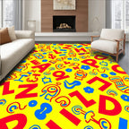 Bold Red Blue Alphabet Collage Rug