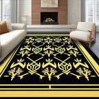 Regal Black Gold Heraldic Ornament Rug