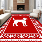 Red White Canine Folk Art Rug