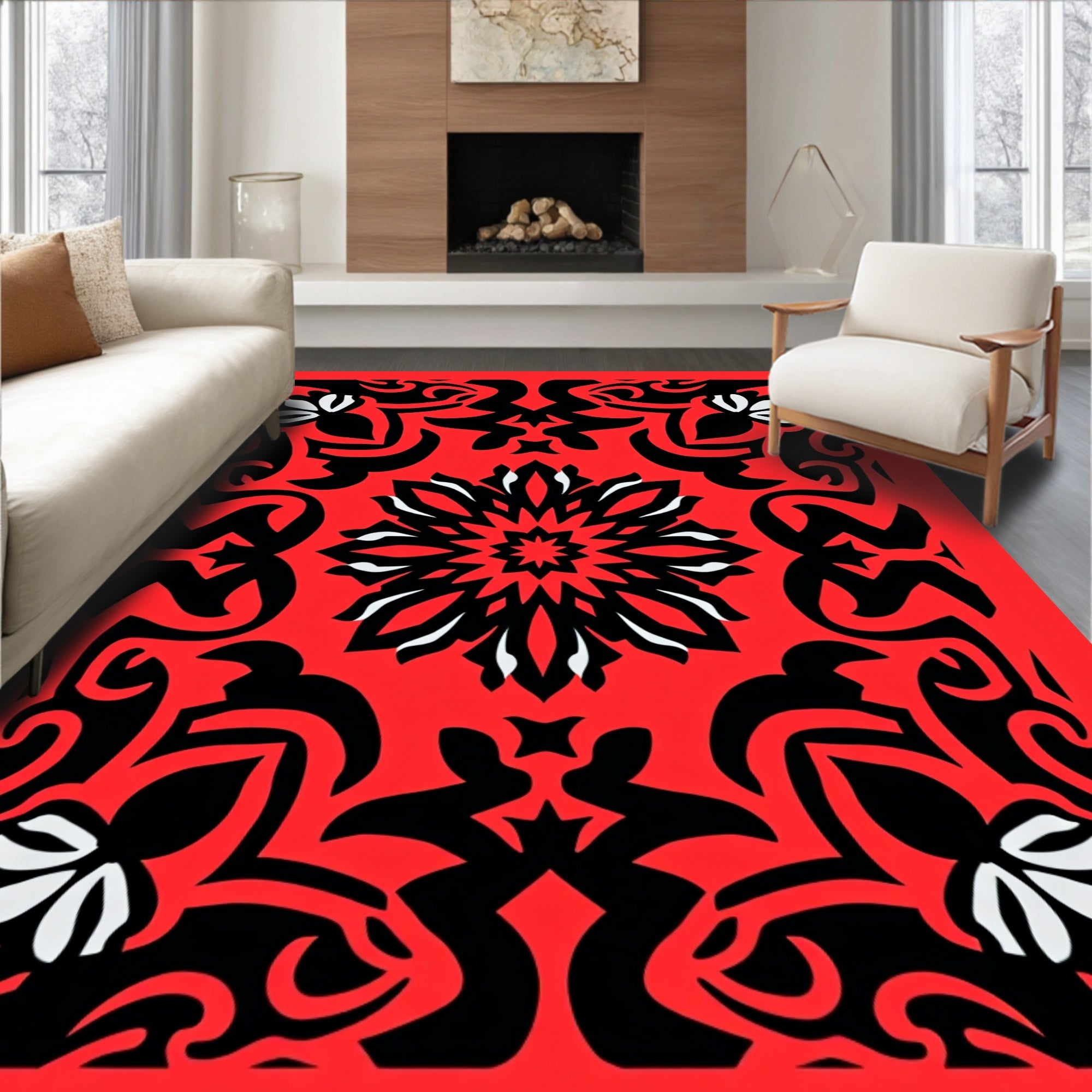 Vibrant Crimson Intricate Bloom Rug