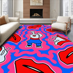 Pop Art Red Lips Blue Figure Swirls Rug
