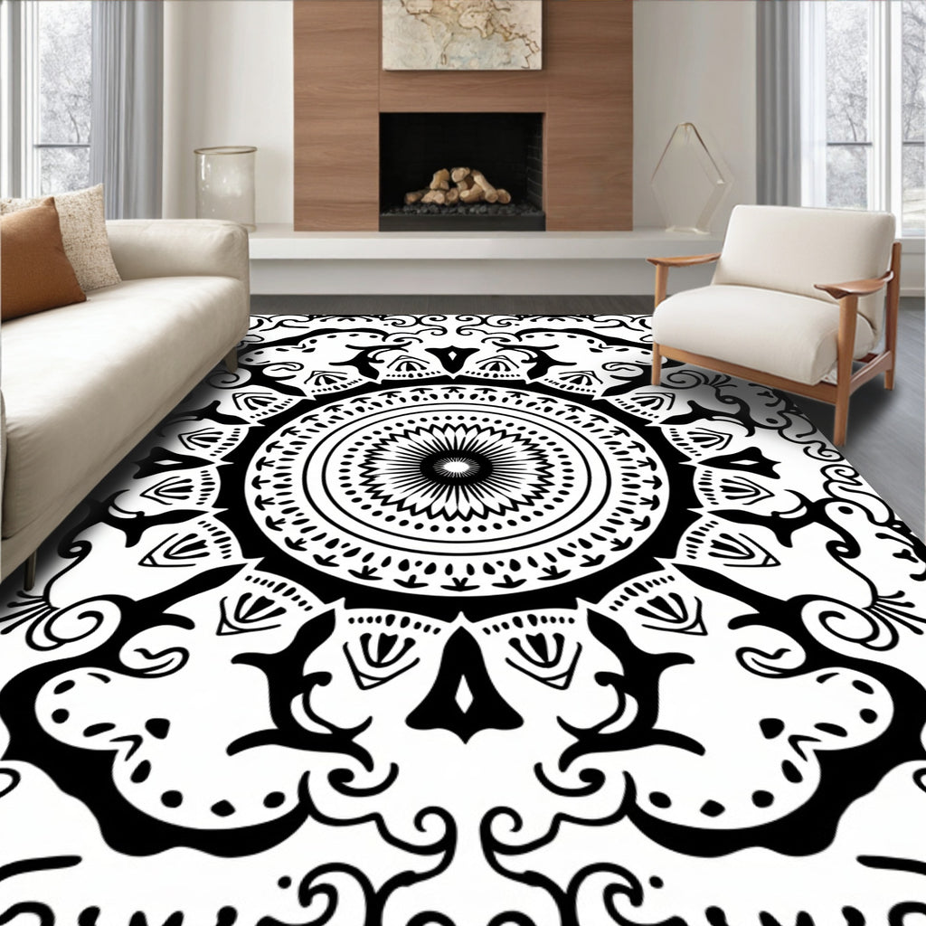 Vintage Black Floral Mandala Rug