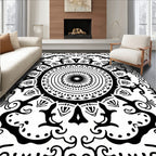 Vintage Black Floral Mandala Rug
