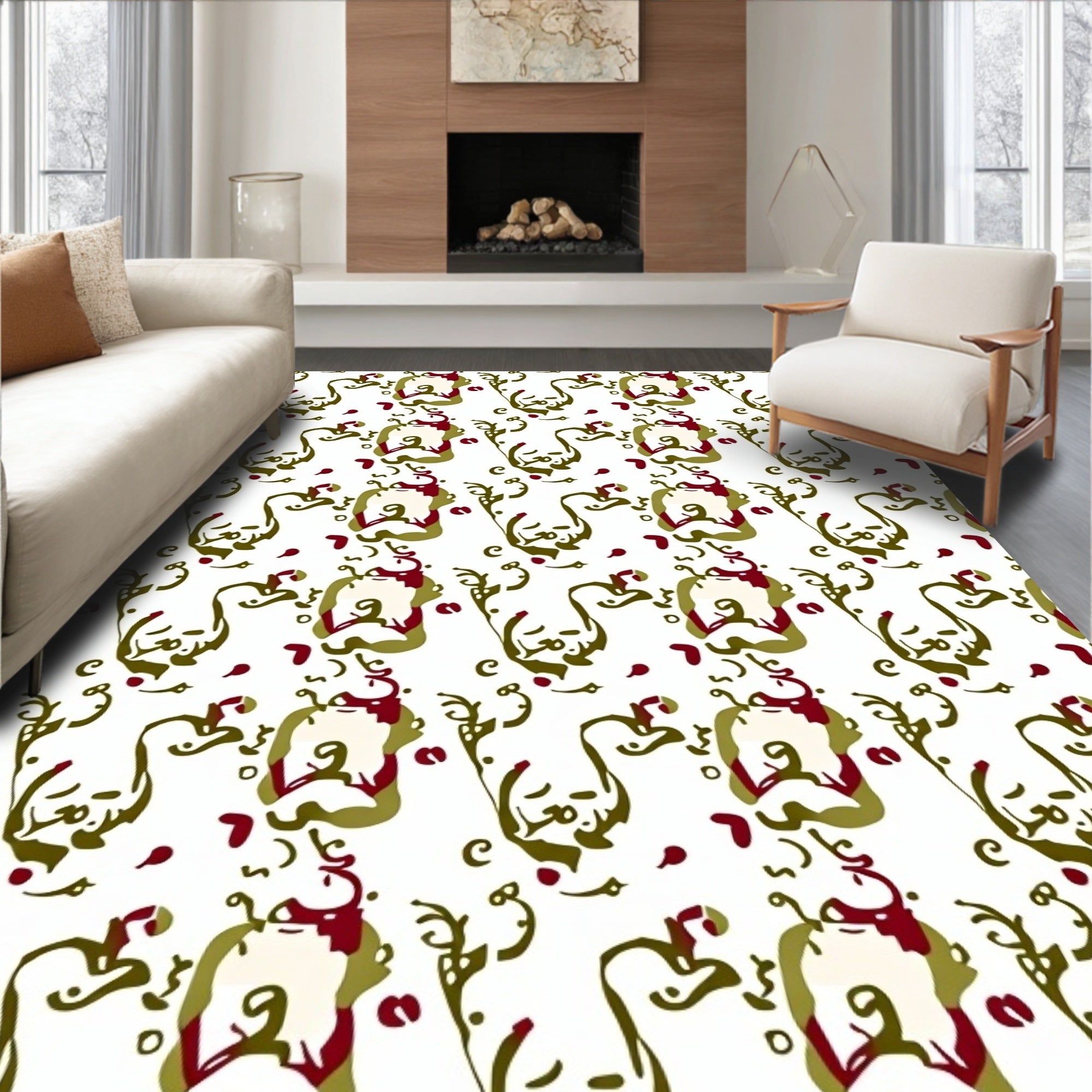 Warm Red Olive Organic Swirl Rug