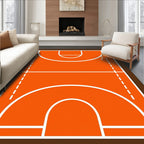 Orange Basketball Court Geometric Lines Rug