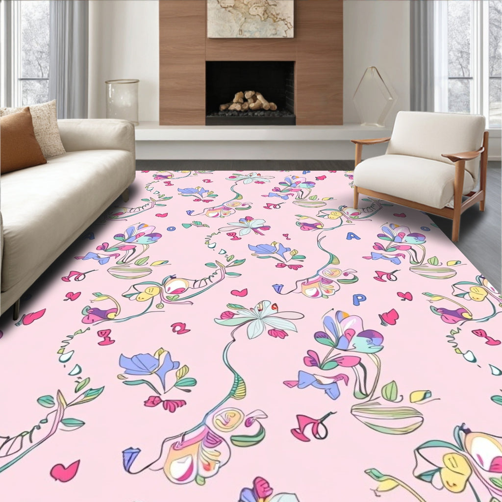 Whimsical Pastel Floral Alphabet Rug