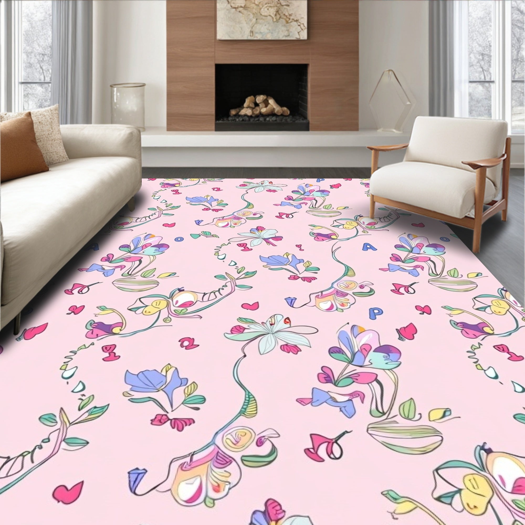 Whimsical Pastel Floral Alphabet Rug