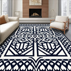 Bold Black and White Geometric Trellis Rug