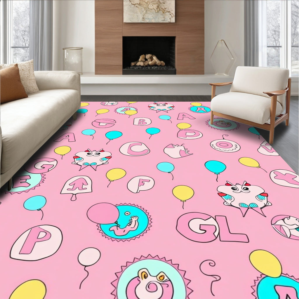 Whimsical Pink Alphabet Balloon Creatures Rug