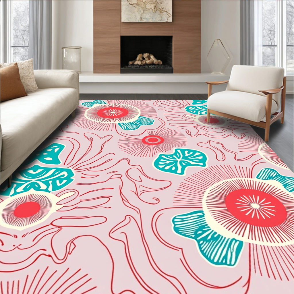 Coral Teal Jellyfish Medallion Rug