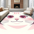 Cute Pink Striped Cat Face Rug
