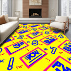 Retro Yellow Blue Pink Numbers Abstract Rug